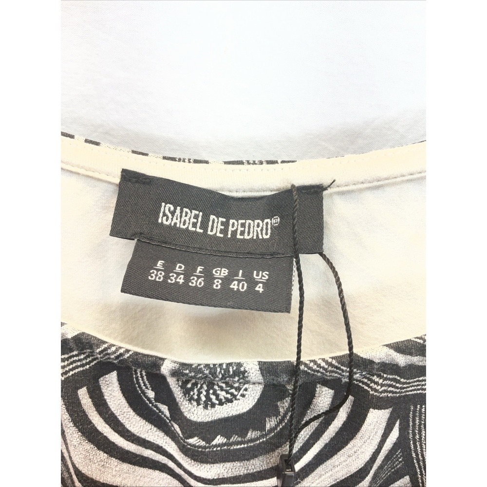 ISABEL DE PEDRO VTG Y2K Black/ cream cap sleeve jersey top designer 4/ SM - Picture 2 of 8